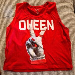 Chaser Red Tank Top with Peace Sign and QUEEN Text